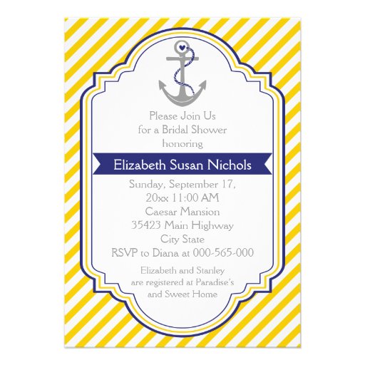 Anchor yellow white nautical wedding bridal shower cards