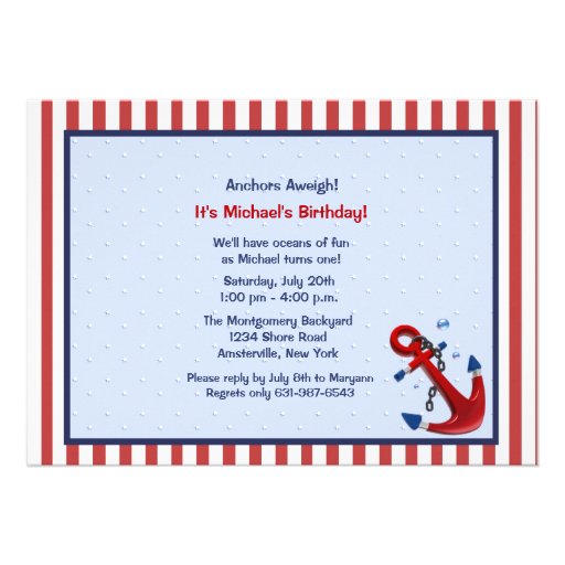 Anchors Aweigh Birthday Party Invitation