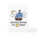 Anchors Aweigh Sailboat 1st Birthday Invitations cards