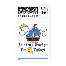 Anchors Aweigh Sailboat 1st Birthday Stamps