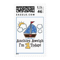 Anchors Aweigh Sailboat 1st Birthday Stamps