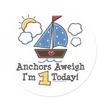 Anchors Aweigh Sailboat 1st Birthday Stickers by BirthdayTeesGifts Anchors Aweigh Sailboat 1st Birthday Stickers