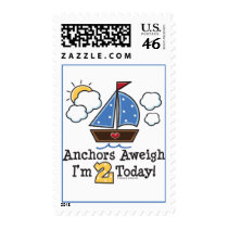Anchors Aweigh Sailboat 2nd Birthday Postage Stamp