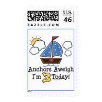 Anchors Aweigh Sailboat 3rd Birthday Stamps