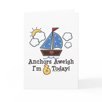 Anchors Aweigh Sailboat 6th Birthday Invitations Card by BirthdayTeesGifts