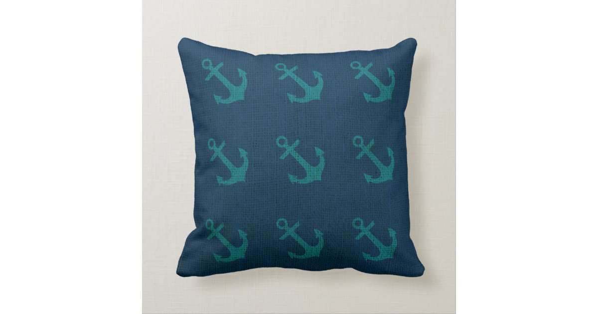 Anchors in Ocean Blue Green Throw Pillow Zazzle