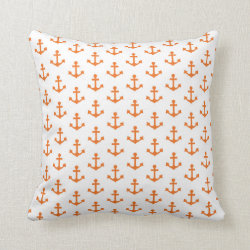 Anchors Nautical Bright Orange White Sailor Throw Pillow