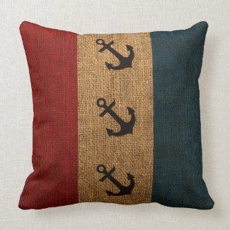 Anchors Rustic Stripes Throw Pillow