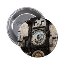 Ancient Astrology Timepiece Clock in Prague Czech Pinback Button