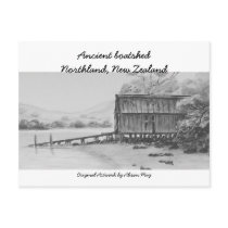 Ancient boatshed, Northland, New Zealand postcards