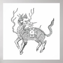 Ancient chinese auspicious dragon horse Lung Ma Print