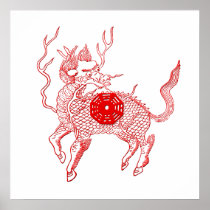 Ancient chinese auspicious dragon horse Lung Ma Poster