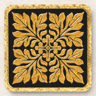 Ancient english tile shiny bright gold beverage coasters