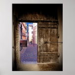 Ancient Gate Opening to Cobblestone Alley Posters