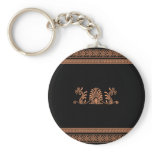 Ancient Greek Style Black and Orange Floral Design Key Chains