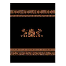 Ancient Greek Style Black and Orange Floral Design Post Card