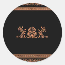 Ancient Greek Style Black and Orange Floral Design Round Stickers