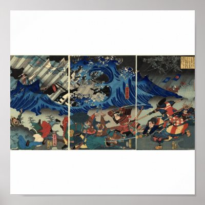 Ancient Japanese Painting of Samurai and Mongols Print by DDMcollections