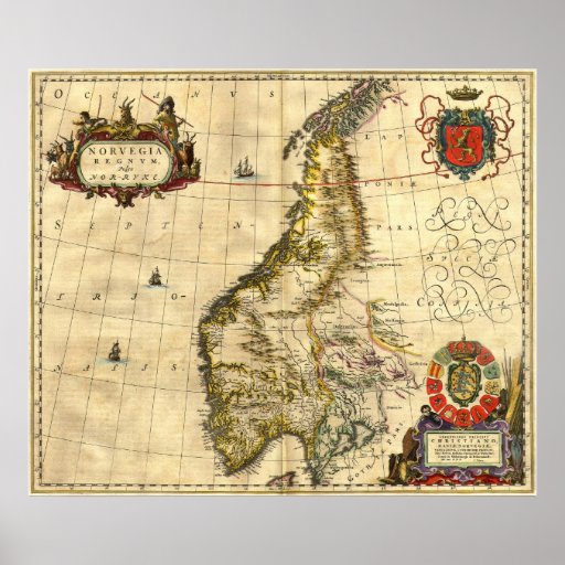 Ancient Map of Norway Posters
