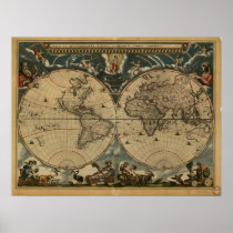 Ancient Map of the World - 1664 posters