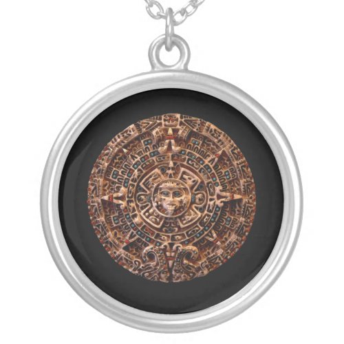 Ancient Mayan Sun Calendar Art Round Necklace necklace
