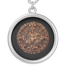 Ancient Mayan Sun Calendar Art  Round Necklace