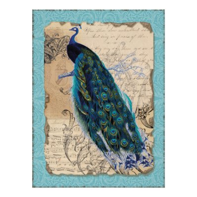 Ancient Peacock Bridal Shower Invite - Aqua Blue