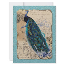 Ancient Peacock Bridal Shower Invite - Aqua Blue