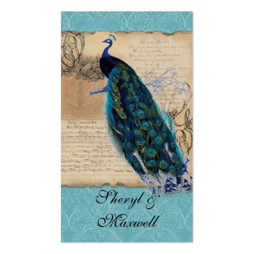 Ancient Peacock Vintage Wedding Reception Favors Business Card Templates