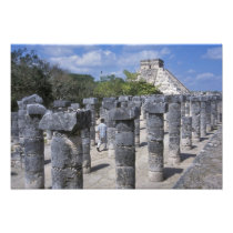 Ancient Stone pillars in Chichen Itza. Central