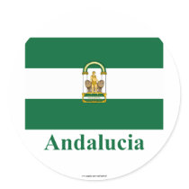 Andalucía flag with name round sticker