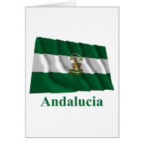 Andalucía waving flag with name greeting cards