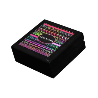 Andes Aztec Tribal Native Geometric Tie Die Neon Jewelry Boxes