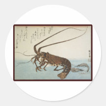 Ando Hiroshige Sheet Lobster and Shrimps Round Stickers