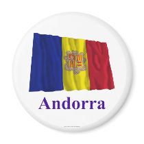Andorra Waving Flag with Name Fridge Magnet
