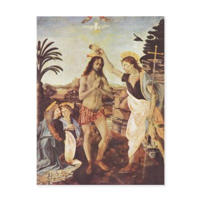 Andrea del Verrocchio Die Taufe Christi um 1472-14 Post Card by rahulbiswas