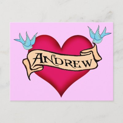 Custom Postcards on Andrew Custom Heart Tattoo T Shirts Gifts Postcard