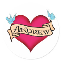 Andrew - Custom Heart Tattoo T-shirts & Gifts stickers by customtattoogifts Andrew - Custom Heart Tattoo T-shirts & Gifts stickers