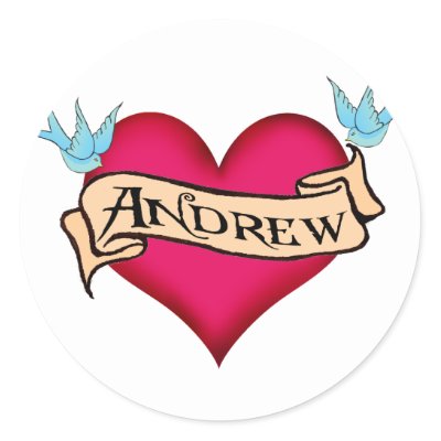 Andrew Custom Heart Tattoo Tshirts Gifts Round Sticker by 