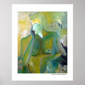 Androgyne Man Portrait Figurative Green Paintings Posters