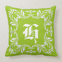 Android Green background | Damask Monogram Throw Pillow