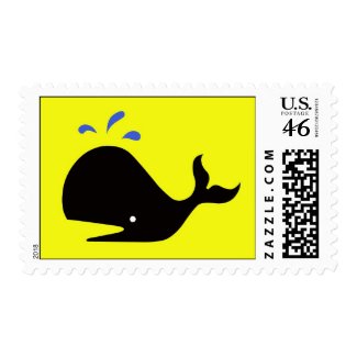Andy Whale Singletons_black,blue on yellow postage stamp