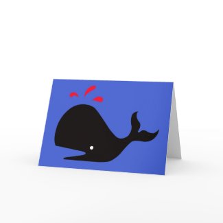 Andy Whale Singletons_black,red on blue greeting card
