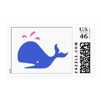 Andy Whale Singletons_blue,pink on white postage stamp