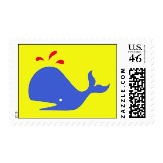 Andy Whale Singletons_blue,red on yellow postage stamp