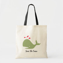 Andy Whale Singletons_green, red Save The Trees Tote Bags