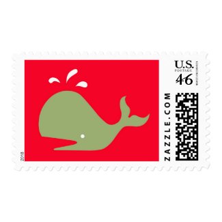 Andy Whale Singletons_green,white on red postage stamp