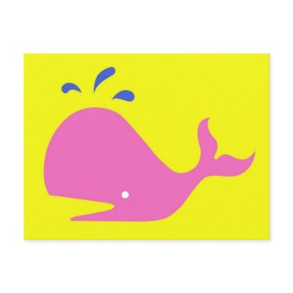 Andy Whale Singletons_pink,blue on yellow postcard