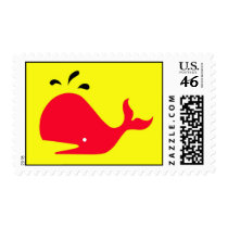 Andy Whale Singletons_red,black on yellow postage stamps