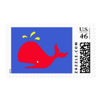 Andy Whale Singletons_red,yellow on blue postage stamp